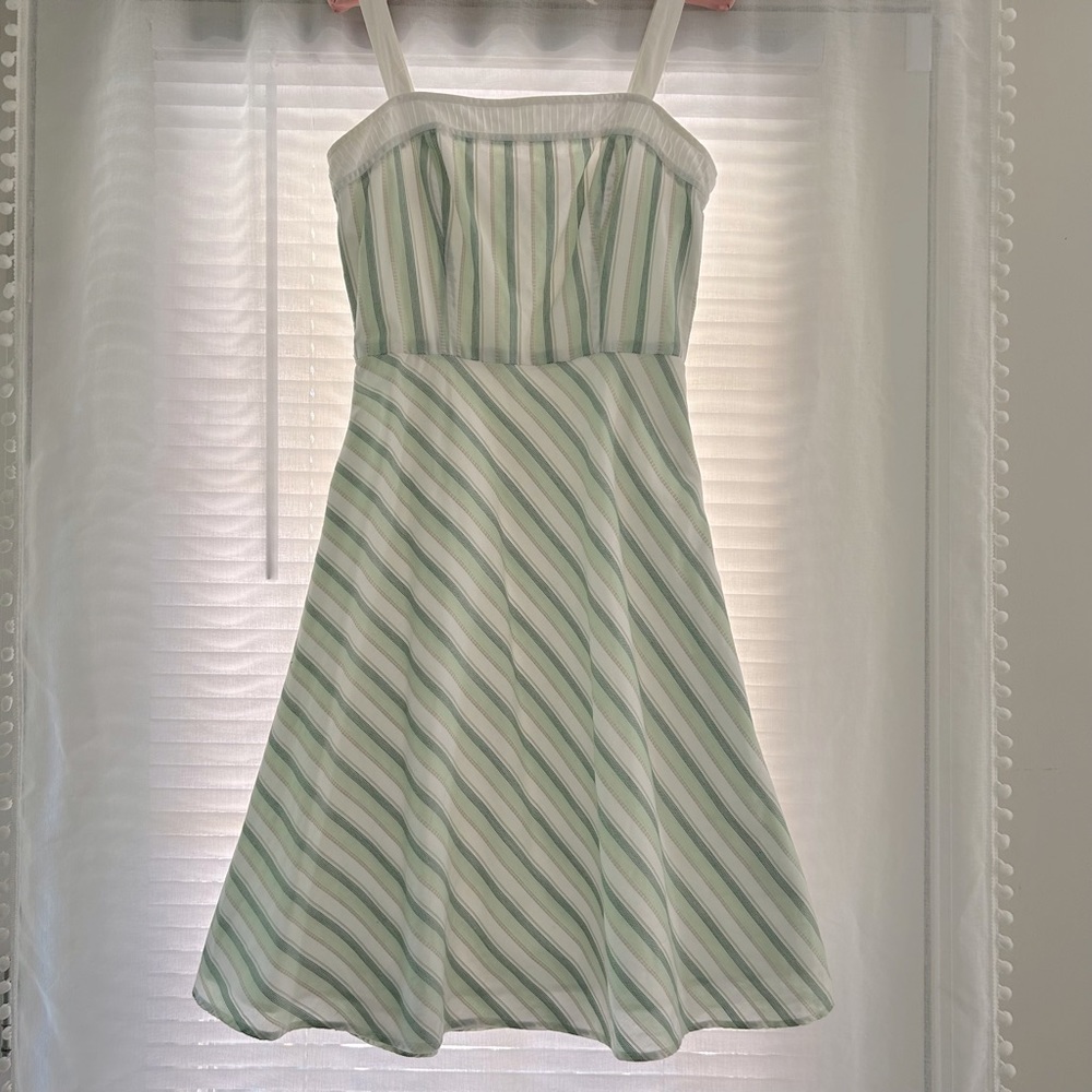 Ann Taylor Loft Cotton Mint Striped Fit & Flare Dress.